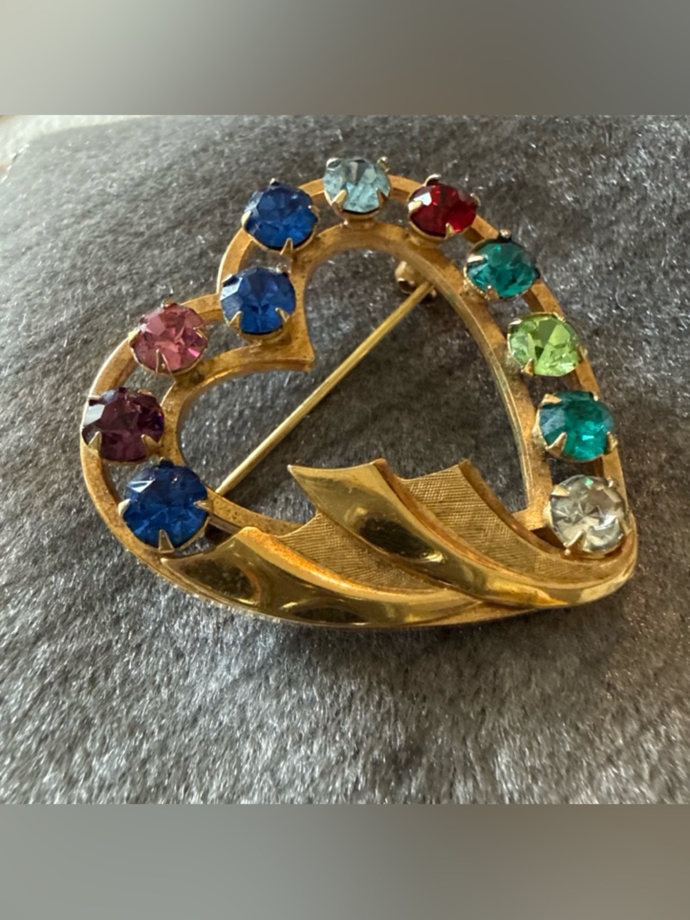 Vintage CATAMORE SIGNED 12K GF Gold Filled Prong-Set Crystal Heart Brooch Pin - Picture 5 of 5
